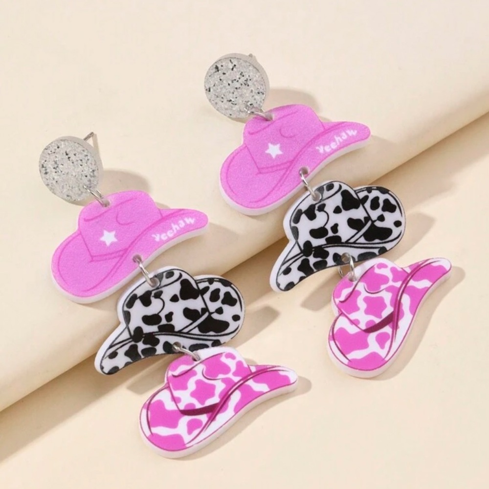 Bachelorette party Statement earrings disco cowgirl hats pink nashville